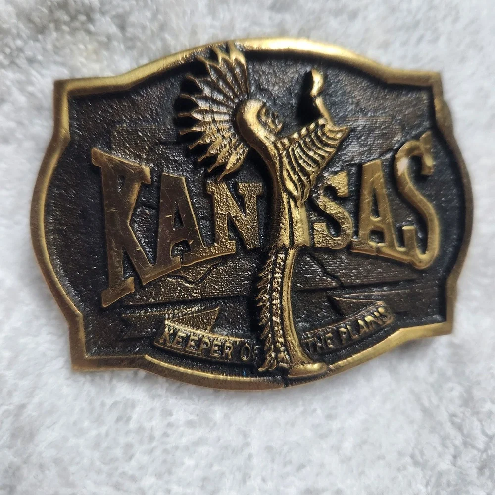 Kansas Keeper of the Plains Belt Buckle‎ Bergamot Brass Works  BB-0067 Vintage